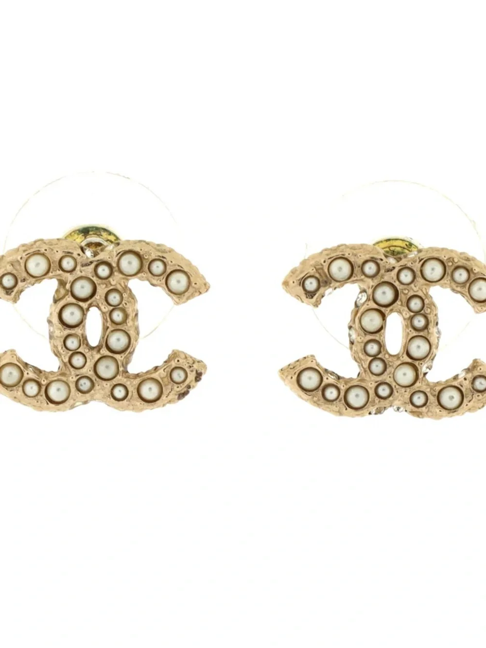 Chanel Gold Pearl CC Logo Stud Earrings
